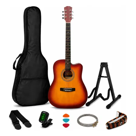 Pack Guitarra Acustica Cuerdas De Acero Sunset Music Gr41 Sunburst Diestro Abedul