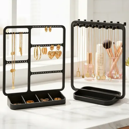 Set 2 Exhibidores Organizador Joyas Aros Collares Bijouterie Negro