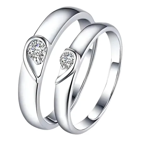 Set Vip X2 Anillos Corazon Promesa Hombre Mujer Ajustable Plateado Ajustable