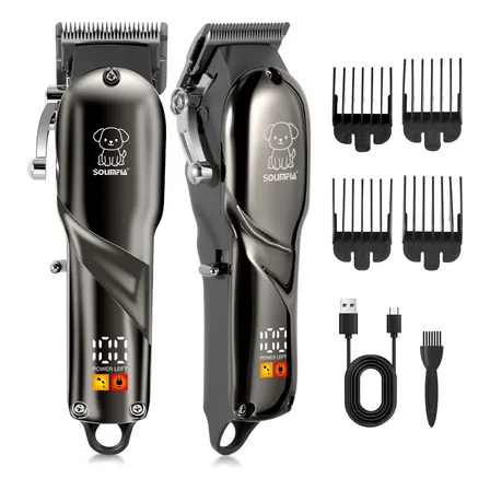 Kit Máquina Cortapelo Para Mascotas Recargable Lcd Negro