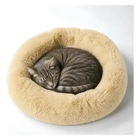 Cama Antiestrés Para Perros Y Gatos Nido 40cm Suave Beige Clarito