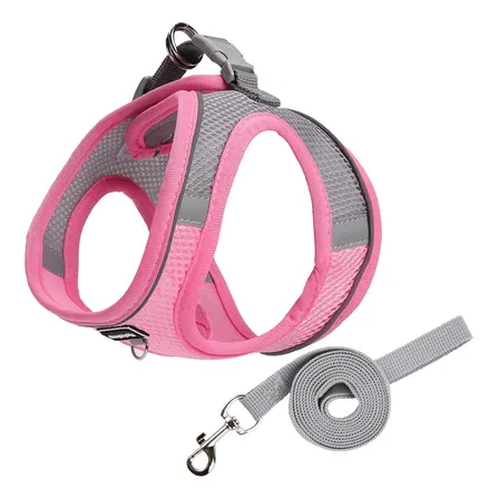 Pechera Arnés Reflectivo Con Correa Para Perros Y Gat Rosa S Malla De Poliéster