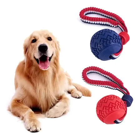 Pelota Irrompible - 7cm Con Correa Elástica - Limpia Dientes Rojo