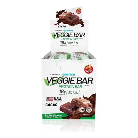Protein Bar Veggie Caja X 10 Barras Proteicas Gentech Vegano Sabor Peanut Butter(pasta De Maní)