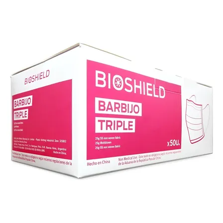 Bioshield Barbijo Tricapa Con Elástico - 50 Unidades + Caja Celeste