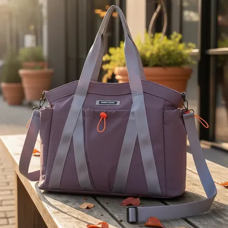 Bolso Tote Deportivo Agarrate Catalina Con Correa Ajustable Violeta Lisa Negro