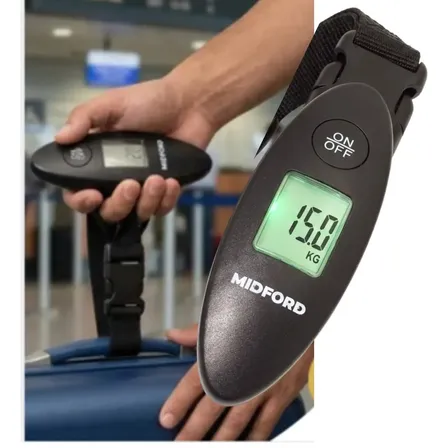 Balanza Digital Para Valijas De Viaje MIDFORD Bascula Para Maletas Equipaje Pesador De Valijas 40 Kg Portatil Con Pila De Litio Pantalla Lcd Y Función Tara Negra Ideal Para Viajes Aeropuertos Turismo