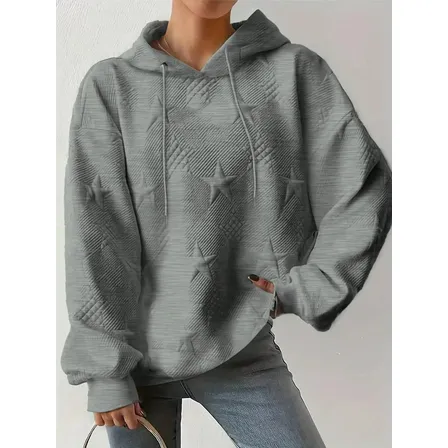 Buzo Hoodie Para Mujer Casual Con Relieve De Estrellas