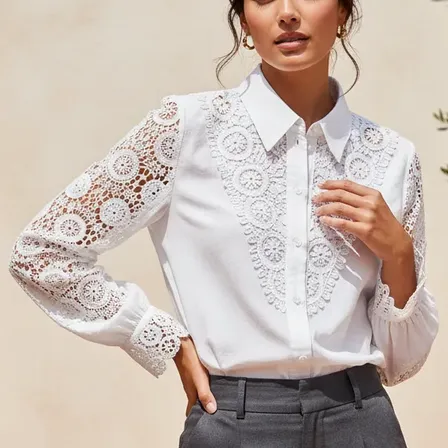 Camisa Blusa Bordada Boho Broderie Mujer Manga Larga Blanco M