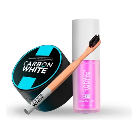 Carbon White + V34 Blanqueador Dental Corrector + Cepillo