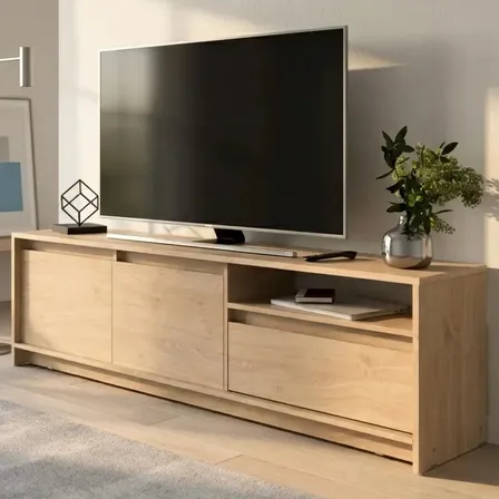 Mueble De Tv Rack Mesa Para Tv Hasta 80'' Con 2 Puertas 1 Cajón Melamina 180cm Color Roble Kendal Moderno Rcn180 Dielfe