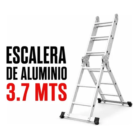 Escalera De Aluminio Multipropósito Pektra Articulada 12 Escalones 3.7 M Color Plateado