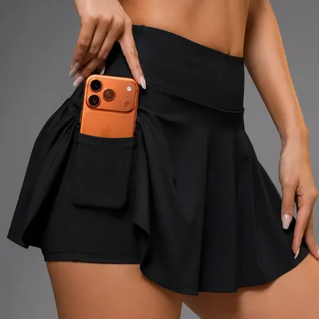Pollera Short Tenis Mujer Deportiva C Bolsillos Padel Calza Negro 3