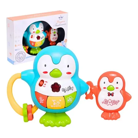 Sonajero Pingüino Musical Con Luz Y Sonido 2015604 Shine Celeste Sonajero Pingüinos