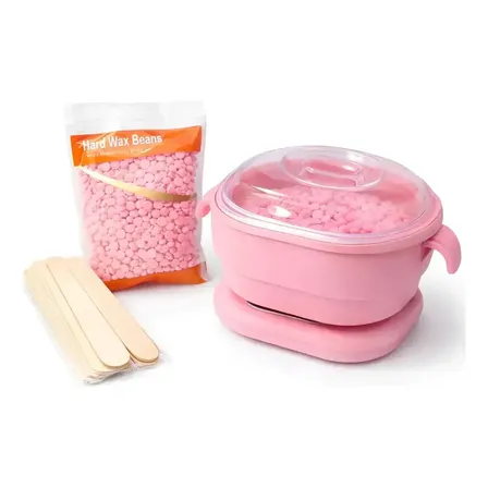 Calentador De Cera Plegable 400ml Con Perlas Depilatorias Rosa Chicle