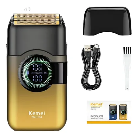 Afeitadora De Láminas Kemei Km T389 Recargable Dorado Oscuro