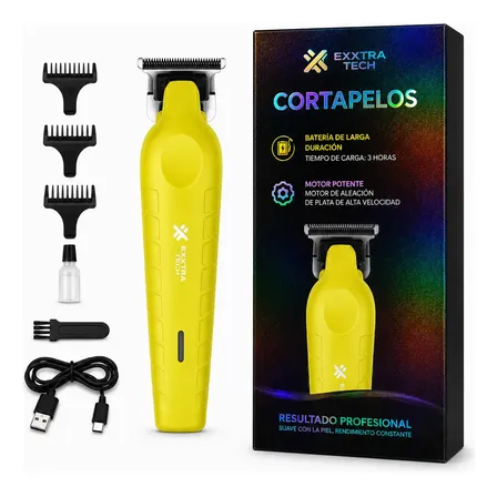 Afeitadora Cortadora De Pelo Barba Inalámbrica Recargable Máquina De Cortar Pelo Exxtra Tech Profesional Barbería Fade Degradé Usb C Portátil Amarillo