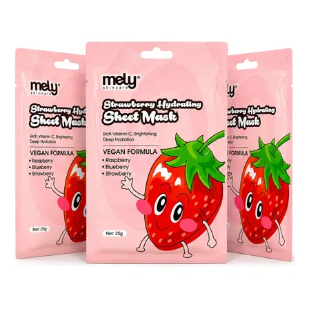 Kit X3 Mascarillas Faciales Mely Frutilla Hidratantes 25g