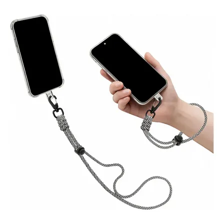 Cordon Correa Colgante Universal Cuello + Mano Funda Celular Blanco Y Negro