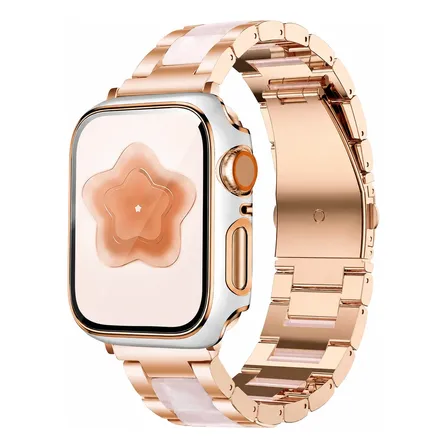 Malla Metálica Con Funda Para Apple Watch Rose Gold With White Flash 45 Mm