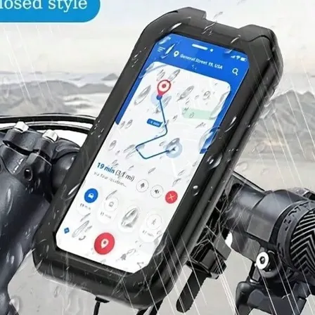 Soporte Impermeable Celular Moto Bici 360° Negro Liso