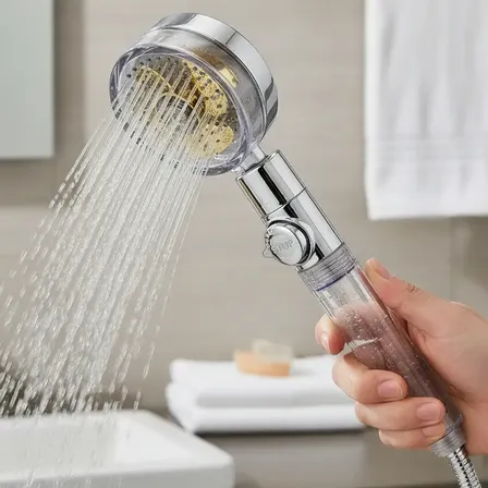 Cabezal 360° Duchador De Mano Turbo Baño Cromado Presión Plateado Cromado