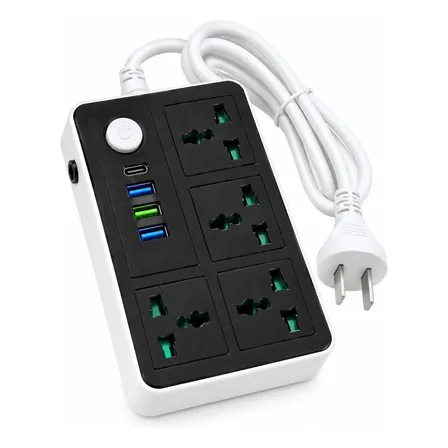Zapatilla Eléctrica 4 Tomas Universales 3 Usb-a 1 Usb-c Negro