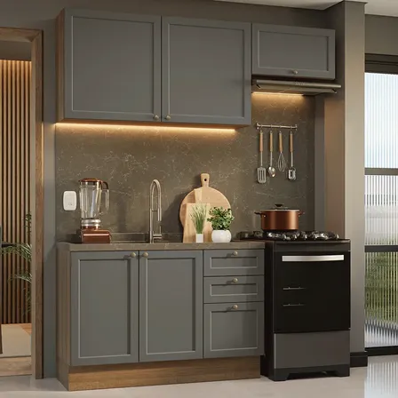 Combo Módulos Cocina Vik Madesa 180 Cm Marrón/gris
