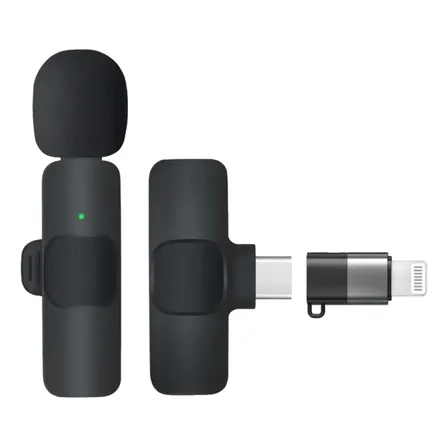 Micrófono K8  Inalámbrico Usb-c Negro Y Adaptador Lighting Negro
