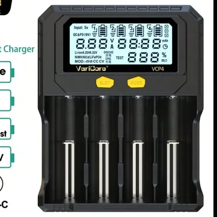 Cargador Baterías Lcd 4 Ranuras Type C Vcp4 Negro
