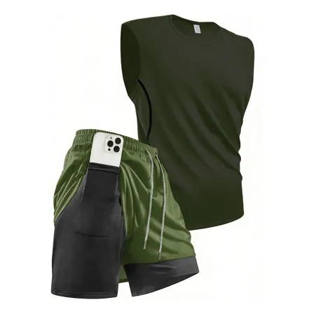 Conjunto Deportivo Musculosa Short 2 En 1 Hombre Green Liso L