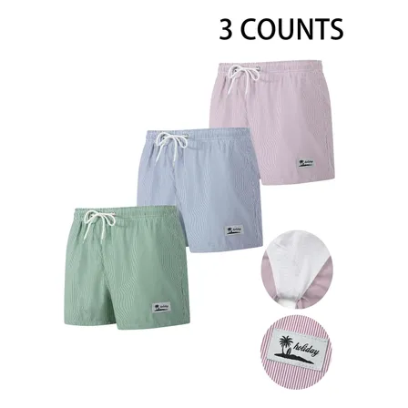 Short De Baño Hombre 3 Piezas Con Red Interna Multicolored Rayas M