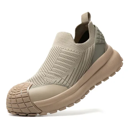 Zapatillas De Seguridad Puntera De Acero Slip On Tejido Transpirable Unisex Caqui 7 Us