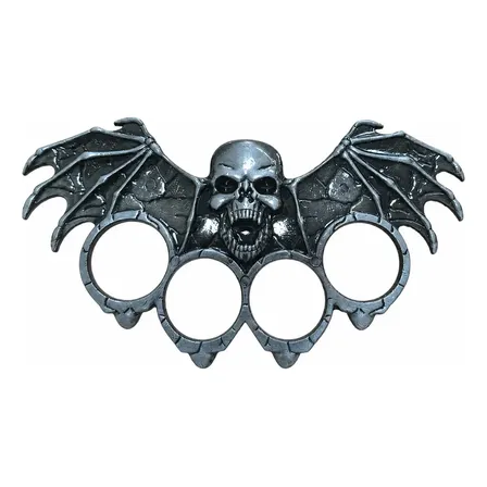 Manopla Tactica De Defensa Personal Calavera Vampiro Metal Calavera Vampiro Alas Plateado