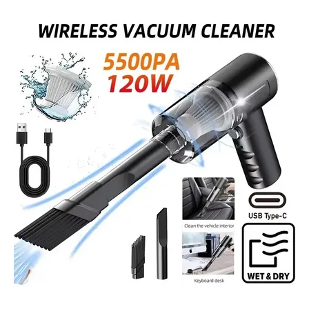 Aspirador Inalámbrico De 120 W Para El Hogar Y El Coche, Color Negro Negro