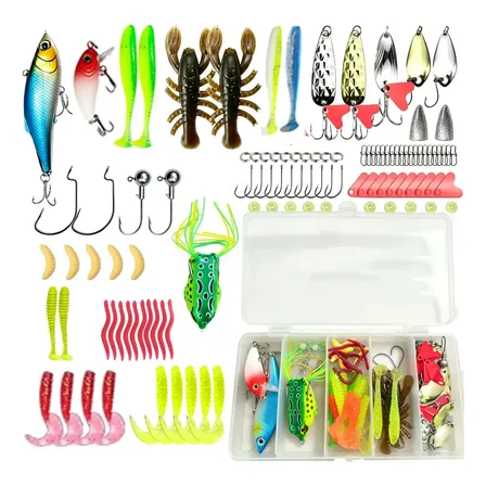 Kit 107 Señuelos Pesca Minnow Rana Metal Anzuelos Y Estuche Kit 107 Señuelos Pesca