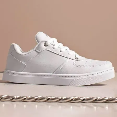 Zapatillas Basicas Mujer Premium Cosidas Cuero Eco Deva Blanco 37