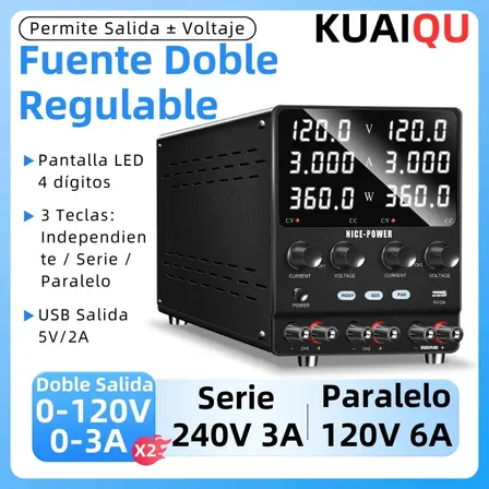 Fuente Laboratorio 3A Regulable Partida Simétrica Doble Canal o 6A 720W