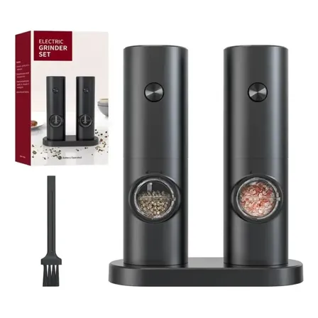 Set Molinillos Eléctricos Sal Y Pimienta Con Base Negro