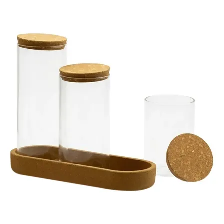 Set Organizador Bandeja Frascos De Vidrio Con Tapa 3 Piezas Marrón Claro