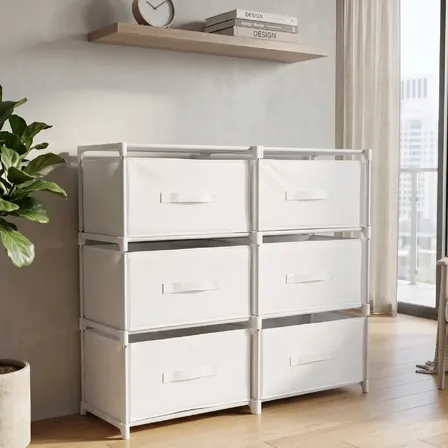 Comoda Cajonera 6 Cajones Waggs Chifonier Organizador Portatil Mueble de Tela Blanco