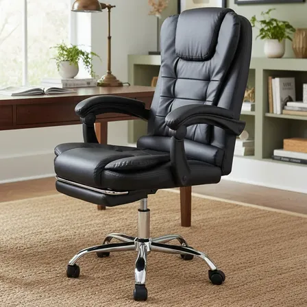 Silla gerencial Escritorio cuero Negro Oficina con Apoyapiés