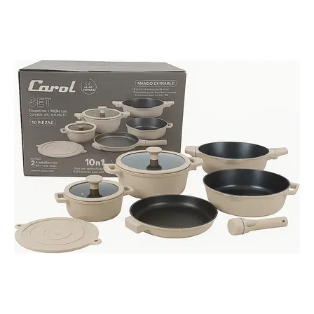 Bateria De Cocina Carol Induccion Mango Extraible 10pz