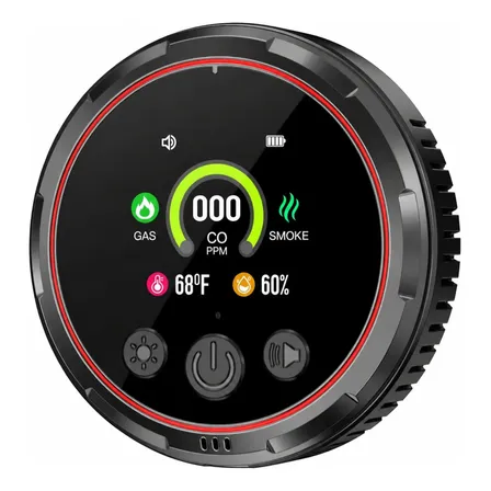 Detector Sensor Monóxido De Carbono Gas Y Humo 5 En 1 Alarma Negro