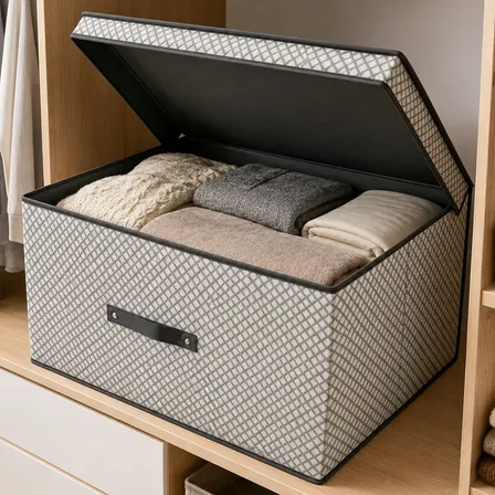 Caja Organizadora Plegable Con Tapa Multiuso 72l Antihumedad Gris Con Patrón De Cuadros Textura De Pequeños Cuadros Geométricos