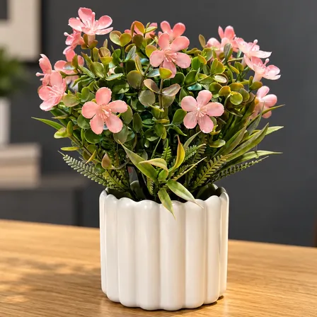 Planta Artificial Vinca Lila Para Baño, Living, Hogar Rosa Claro