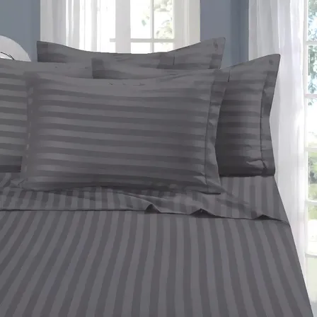 Juego De Sabanas Queen Size City Blanco Dobby Linea Hotel Color Gris Oscuro Diseño De La Tela Rayas