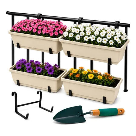 Maceta Rectangular Colgante Soporte Para Balcon 35cm Pack X4 Beige Maceta Colgante Grande Rectangular Interior Reja Soporte Para Maceta Jardinera De 35cm Por 4 Uds Y Palita Jardinera