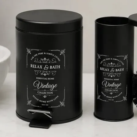 Set De Cesto Tacho Residuos 3lts Con Escobilla Para El Baño Color Negro 2
