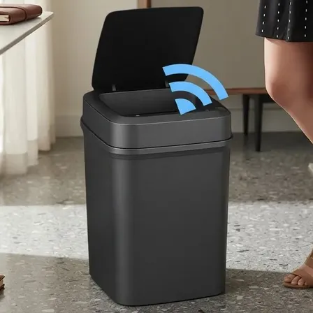 Cesto De Basura Automático Con Tapa Sensor Negro